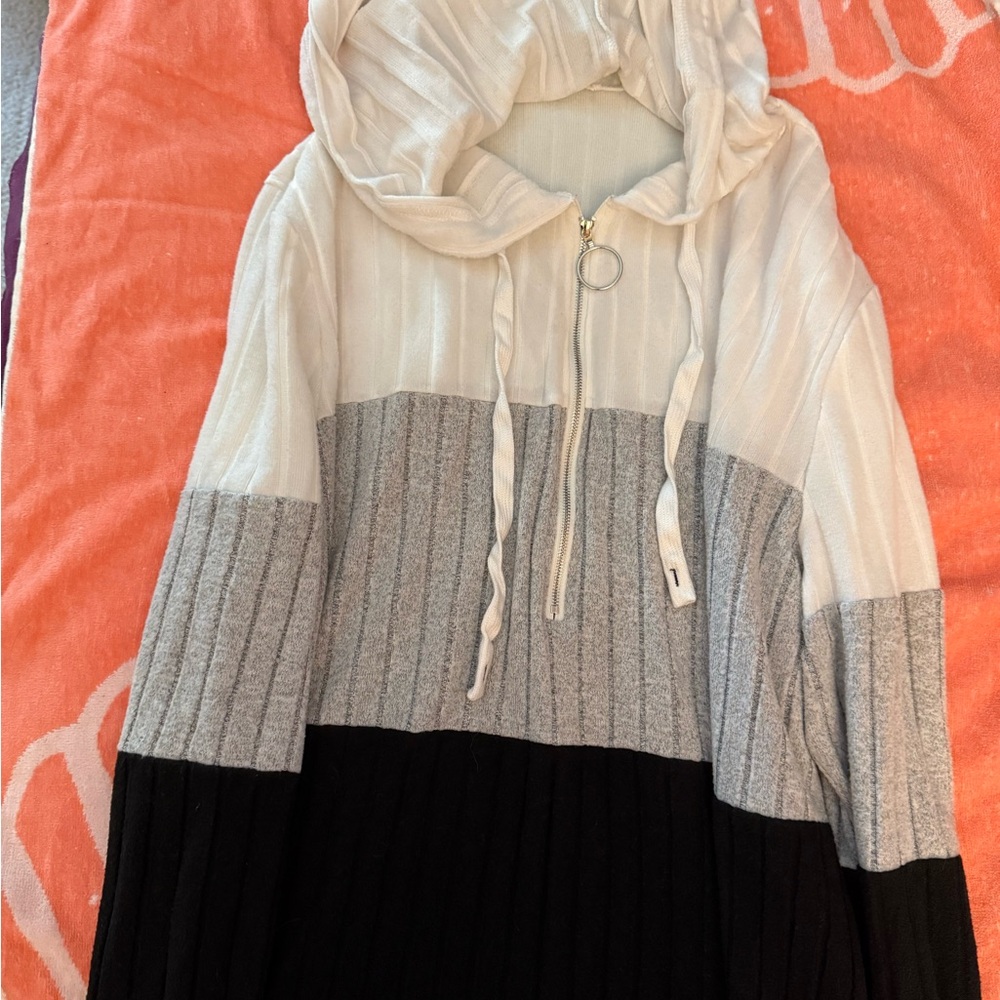 SHEIN Colorblock Hoodie Sweater - White, Gray, Black